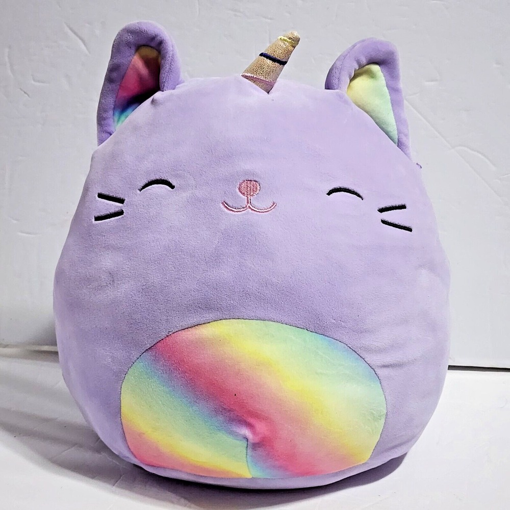 Squishmallows Cienna Caticorn Unicorn Purple Rainbow Belly Plush 12" H x 11" W